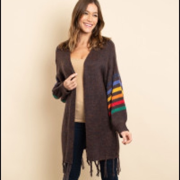Fringed Brown Multi Color Cardigan NWT - (#0645) - Picture 1 of 5